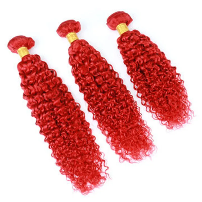 Kinky Curly Red Hair Wefts Peruvian Brazilian Virgin Human Hair Bundles Red Kinky Curly Hair Extensions 