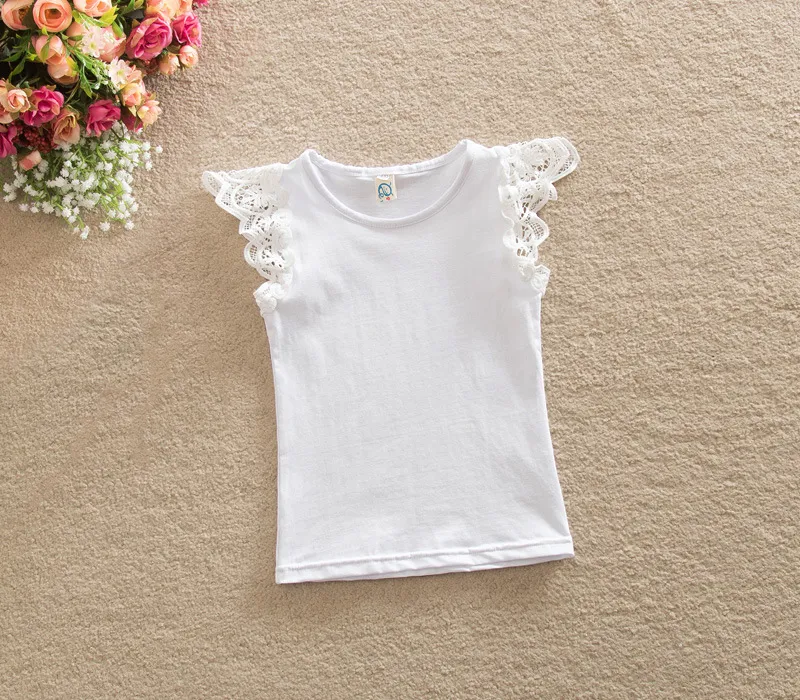 Nyfödda Bebisar Tank Toppar Senaste Design Lace Sleeve Baby Girl's T-shirt Sommarflickor Outfits Kids kläder 7 Färger