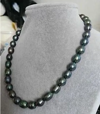 11-12mm Tahitian pérola negra verde colar 18inch fecho de ouro 14K elegante