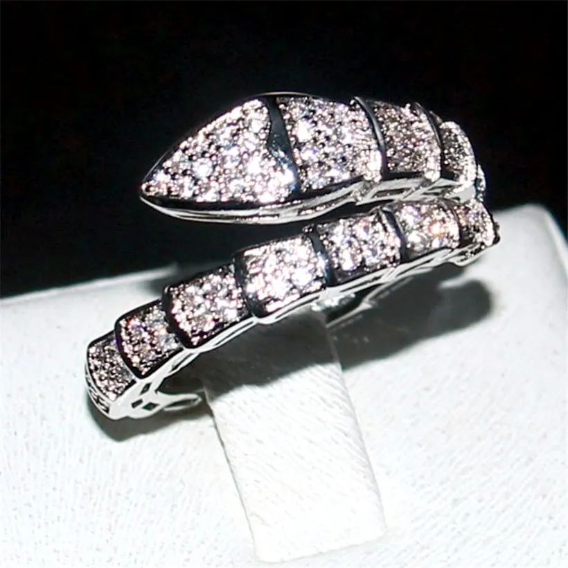 Brand Snake Ring Fashion 10KT white gold filled Pave setting Full diamond cz rings Wedding Bride jewelry Band for Women Size 5-10