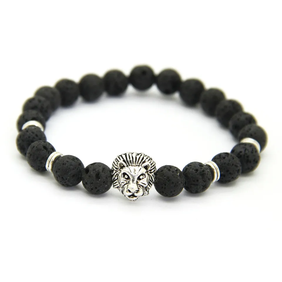 Nouveau Design 1 pièces 8mm perles de pierre de lave or argent Rose plaqué Lion hibou cadeau Bracelets253o