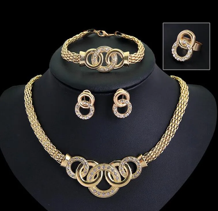 18k Golden Plated Jewelry Sets Bracelets Earrings Rings Necklace
