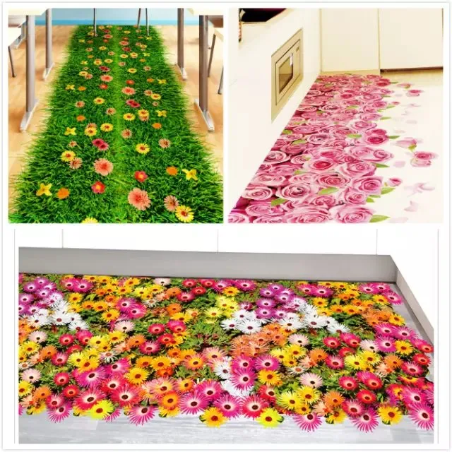 3d flor colorida adesivo de parede grama borboleta trevo contornando a linha flora chão diy home decalque móveis cozinha mural de casamento