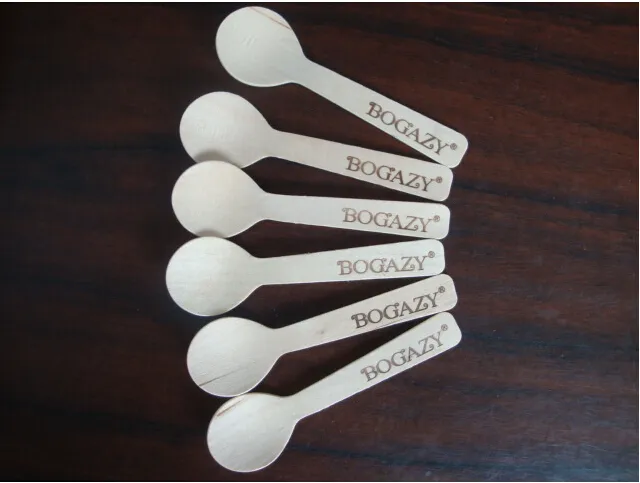 All'ingrosso-Grado A 1000 pezzi Mini usa e getta in legno bordo piatto SPOON Scoop 9.5CM cucchiaio da dessert Posate in legno di betulla torta gelato Party BBQ