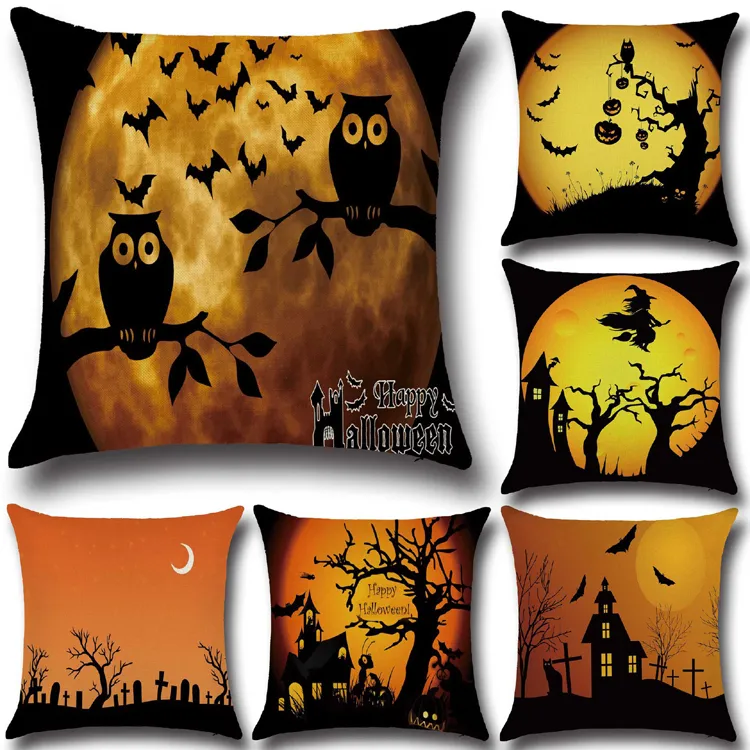 Night Owl Bat Terrorist House Giant Ants Halloween Element Pillow Cases Home Decorative Cushion Cover Festival Gift YLCM