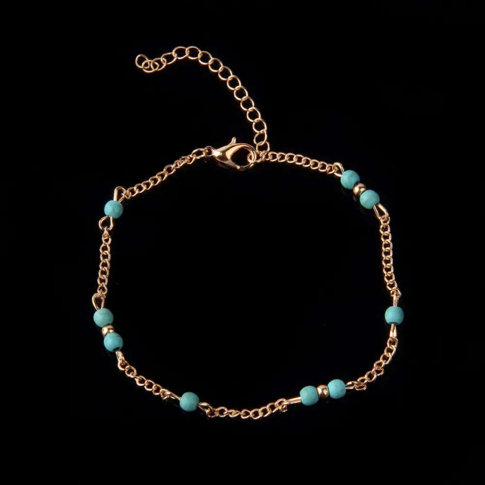 Grossist-1pcs unika nturquoise pärlor silver kedja anklet souvenir ankel armband fot smycken snabbt nytt varmt mode