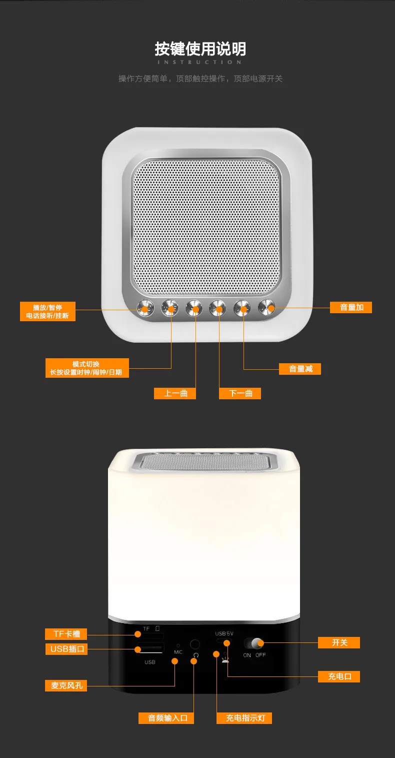 Lâmpada de alto-falante Bluetooth lâmpada de mesa sem fio portátil com microfone Toque inteligente LED Lâmpada de humor Relógio de despertador por DHL