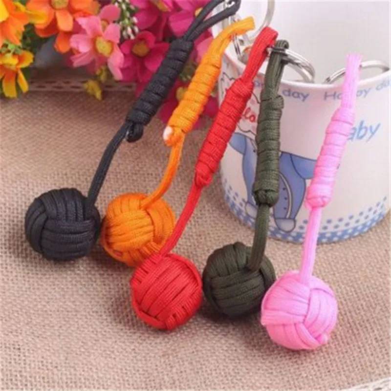 Monkey Fist Knot Key Chains Buckle Self-defense Core Keychain Steel Hot Sale Survival Paracord lanyard Outdoor Travel