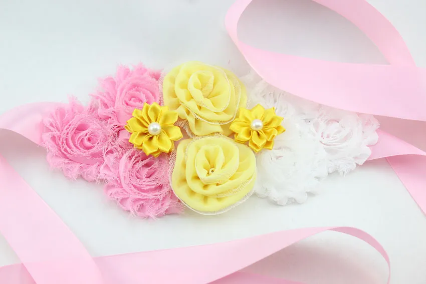 Chic Maternity Sash Newborn Photo Prop Flower Girls Bridal Rhinestone Belt Girls Handmade Flower Belt HJ121