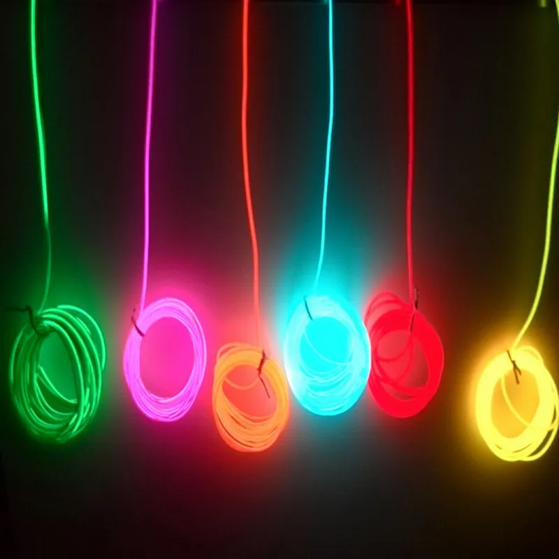 2 M / 3m / 5M 3V-12V Elastyczny Neon Light String Glow El Drut Lina Taśma Kabel Taśma LED Neonowe Buty Odzieżowa Samochód Dekoracyjna wstążka Lampa