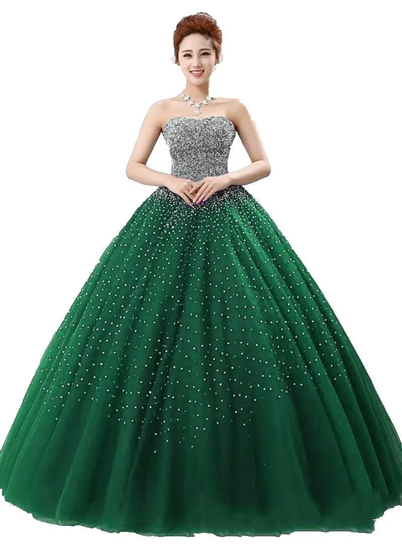 2021 Eleganta Blå Pärlor Quinceanera Klänningar Beaded Kristaller Sequin Golvlängd Söt 16 år Prom Pagant Gown Q57