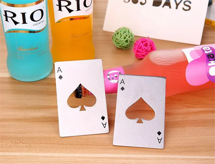 Poker Bottle Opener Card Stainless Steel Thick Never Out of Shape Cool Styles Design Bar Tools Soda Beer Bootle Cap Opener Wedding Party