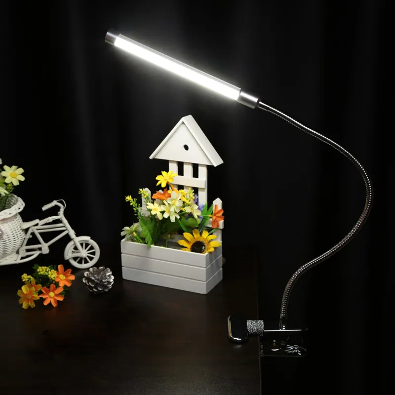 LED -lezing Oogbescherming Desklamp met clip twee niveau helderheid schakelaar dimmer tafellampen, zilver 1 stks