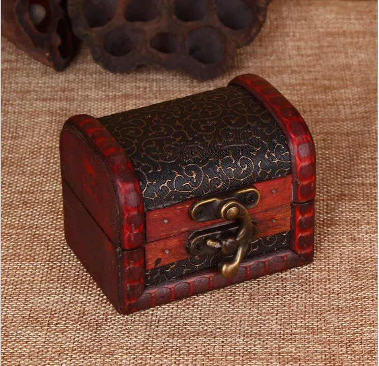 Gratis frakt Vintage Smycken Box Arrangör Förvaringsväska Mini Wood Flower Pattern Metal Container Handgjorda Trä Små Lådor