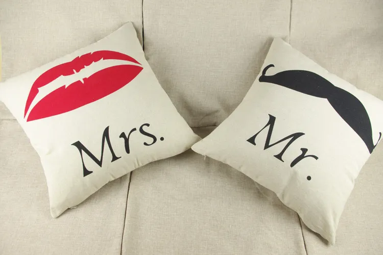 Lover Pillowcase Mr And Mrs Lip Mustache Back Pillow Case Chair Waist Pillowcase Home Decor Couch Sofa Cushion Cover