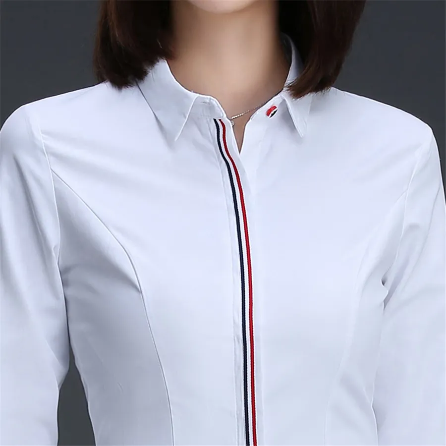 Hete Blouse Shirt Dames Katoen / Polyester Lange Mouwen Blouses Turn Down Collar Shirts Dames Tops Fashion Office Clothing