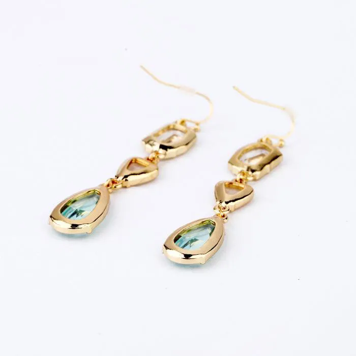 Fashion gold plated crystal stone dangle earrings water drop geometry crystal gemstone earrings for women jewelry