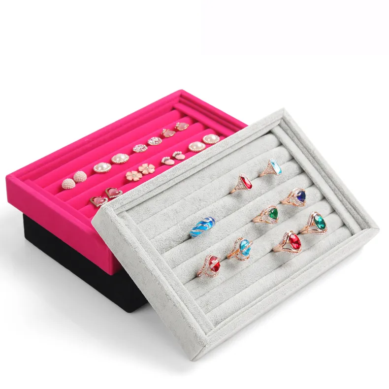 L22 5 W14 5 H3cm Whole New Gray red black color Jewelry Rings Display Show Case Organizer Tray Box250r