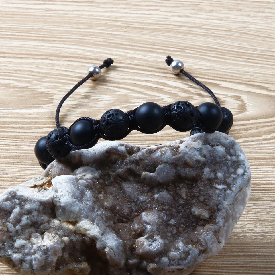 Smycken Partihandel 10st / Högkvalitativ 10mm Lava Rock Stone With Natural Matte Stone Beads Macrame Armband för Herrgåva