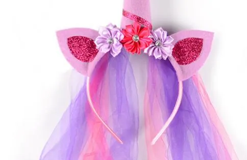 Unicorn Horn Veil Uszy Kwiat Włosy Pałeczki Kobiety Dziewczyna Fancy Dress Halloween Boże Narodzenie Party Cosplay Kostium Pałąk Xmas Urodziny Uchwyty