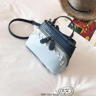 2017 Bolso de concha Moda Bolso casual de dos tonos Bolsos de mujer Bolso PU Suave Pequeño cuerpo cruzado Hilo Bolsos de hombro Bolsos de hombro Totes