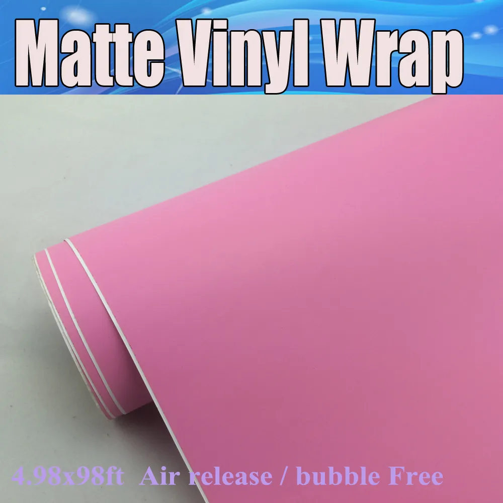 Rosa Matt Vinyl Wrap Air Release för bilförpackning Klistermärken Matt Rosa Folie Grafik Filmstorlek: 1,52 * 20m / Roll 4.98x98ft