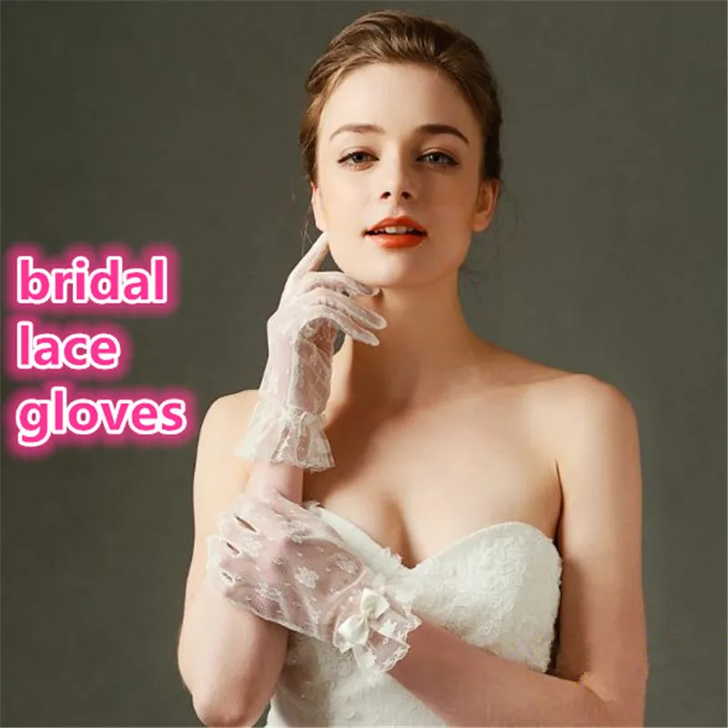 New Arrival bridal gloves lace Wedding Gloves Wrist Length Full Finger short Bride Gloves Wedding Accessories wed452