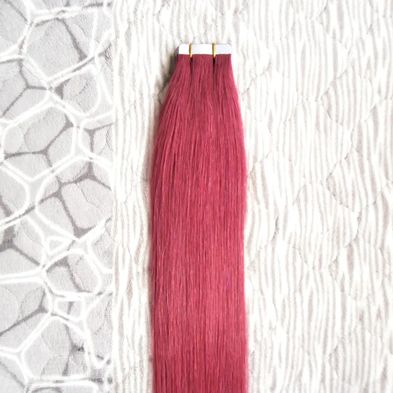 # 99J Kırmızı Şarap 8A Brezilyalı Bakire Saç Bant Saç Uzantıları Remy 20 Adet 50g Teyp Yapıştırıcı Cilt Atkı Saç Uzantıları