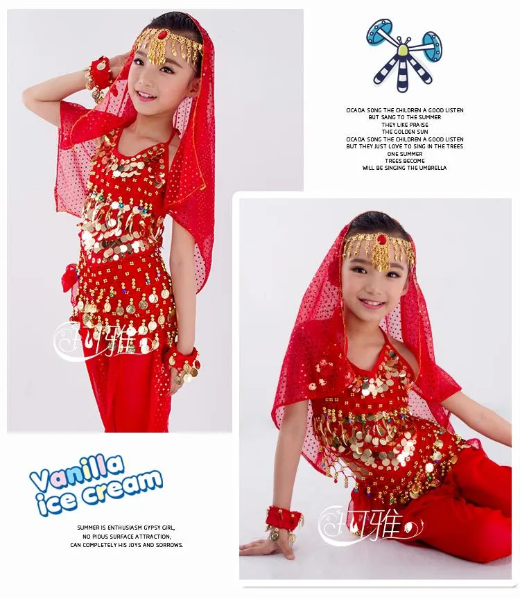 2018 Nowy Ręcznie robione Kostiumy Dane Belly Dance Dzieci Dancing Dziewczyny Bollywood Indian Performance Cloth Cały zestaw 6 kolorów