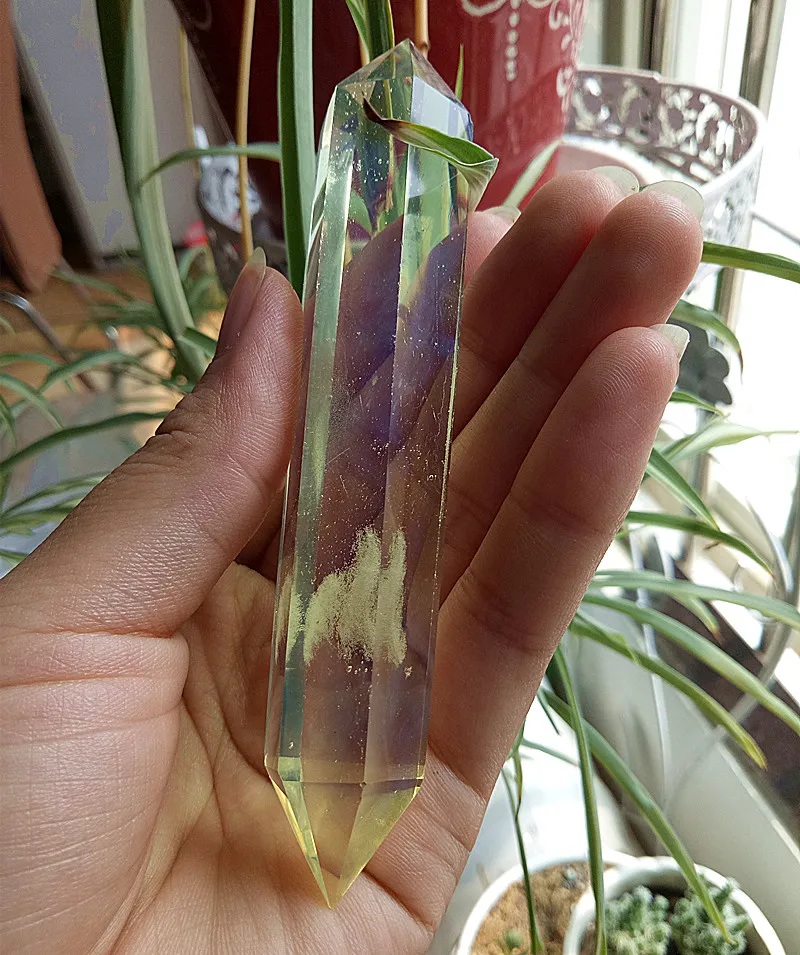 70g Beautiful Natural Melting Quartz Wand Point Yellow Blue Smelting Crystal Double Arrow Gemstone Tower Healing