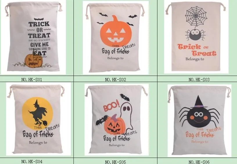 Halloween Cotton Canvas Sack Children favor Candy cloth Gift Bag Pumpkin Spider treat or trick Drawstring Bags Party Cosplay