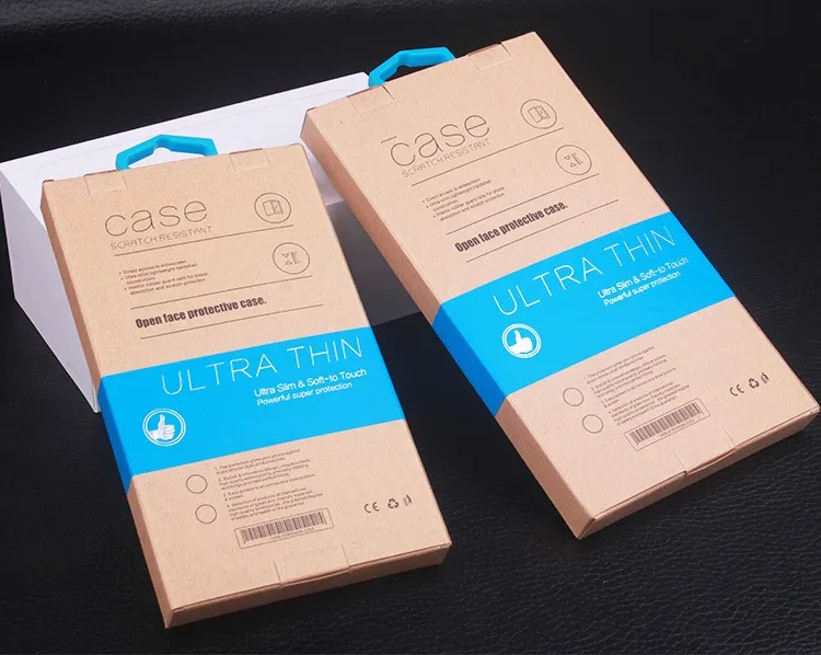 DIY Anpassa Företagslogotyp Kraft Papper Förpackning Box med Färgrik Klistermärke Hängare för iPhone6 ​​6Plusfall