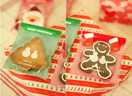 Novo Natal pequeno bonecos de neve desenhos abertos top snack bags / biscoitos lindos biscoitos Bolinho de pão saco de presente 10x15cm