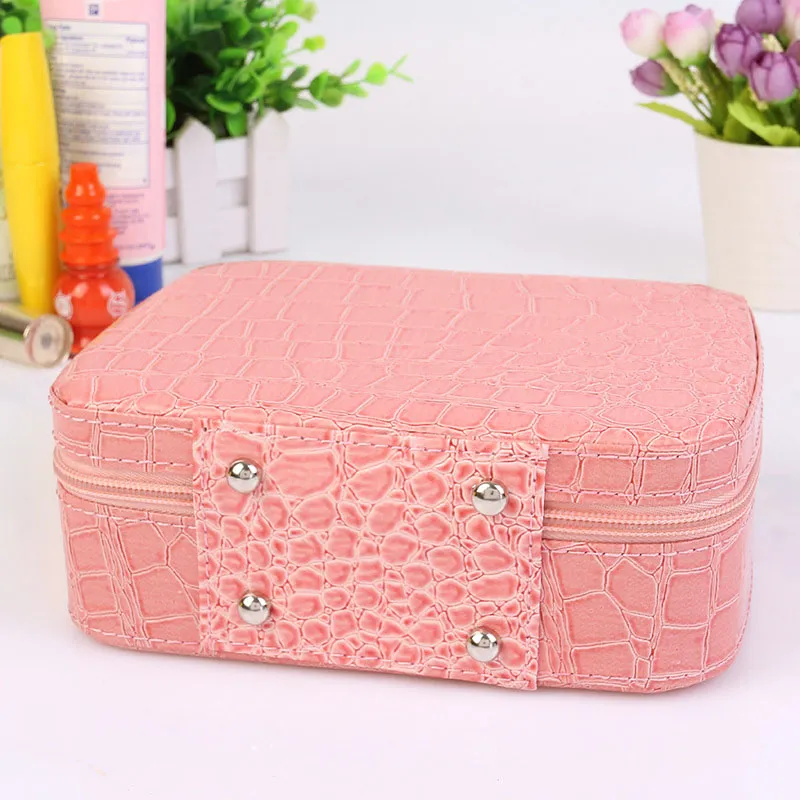 Makeup Box Jewelry Storage Bag Stone Pattern PU Leather Travel Cosmetic Organizer Suitcase For Makeup Case