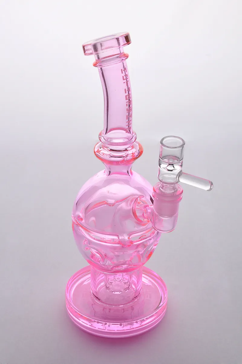 Chegada Nova rosa bongs simples artesanal tubulações de água de vidro Fab cachimbo Recycler Oil Rigs Bongs gaiola perc
