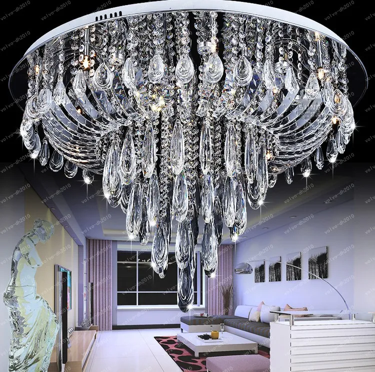 Grand Lustre En Cristal Moderne Rond Pour Plafond De Luxe Foyer LED Luminaires LED Lustres De Cristal Maison Lampes LLFA