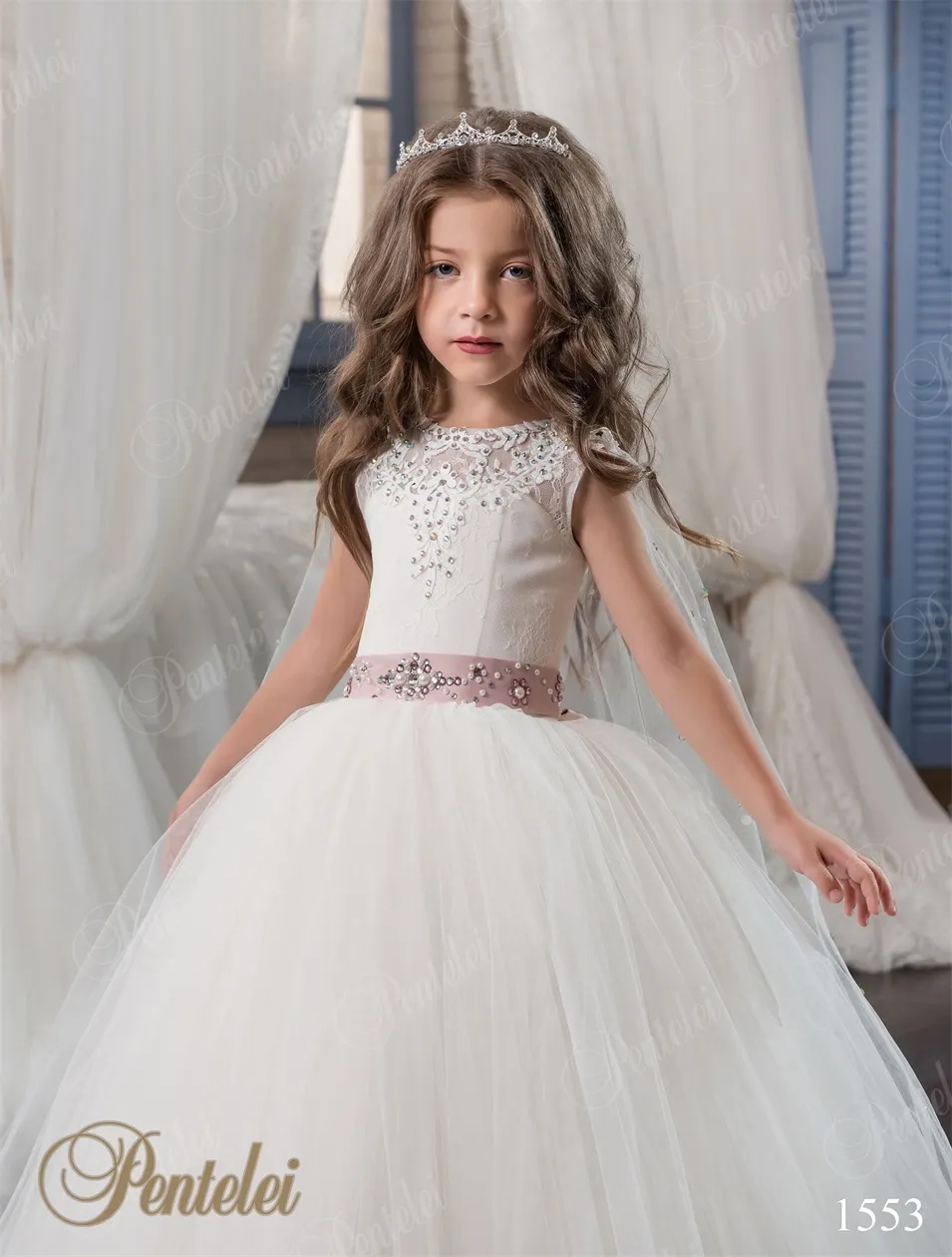 Kids Wedding Dresses With Wraps Pentelei With Beaded Sash And Lace Up ...