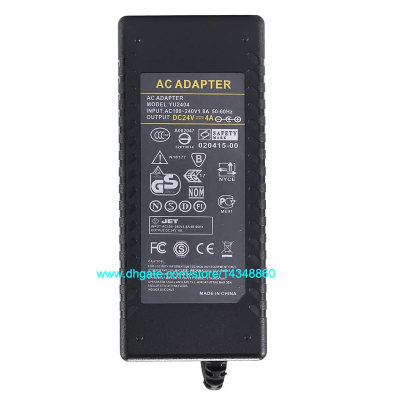 AC DC Power Supply 24V 4A Adapter 72W Transformer For 5050 3528 LED Rigid Strip LCD Monitor + Cord Cable With IC Chip