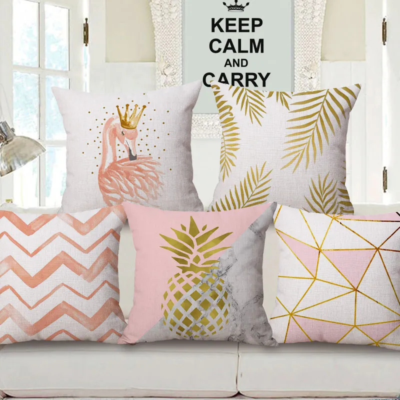 printed pink and gold cushion cover pineapple fundas cojines simple nordic throw pillow case 2018 decorative almofada