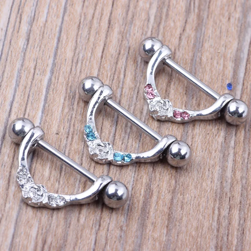 Nipple Ring Body Piercing Fashion Jewelry 14G 316L Surgical Steel Bar Nickel- Ny designmix 3 Färg för Woman324U