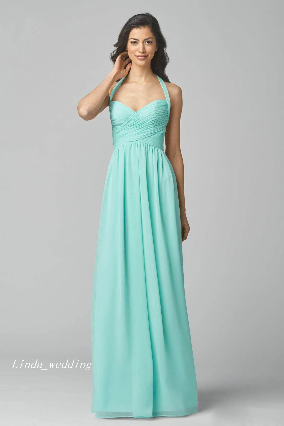 Gratis frakt 2019 Billiga i lager Teal Mint Green Long Chiffon Bridesmaid Dresses Summer Beach Wedding Party Gowns Robe de Soirée Plus Storlek