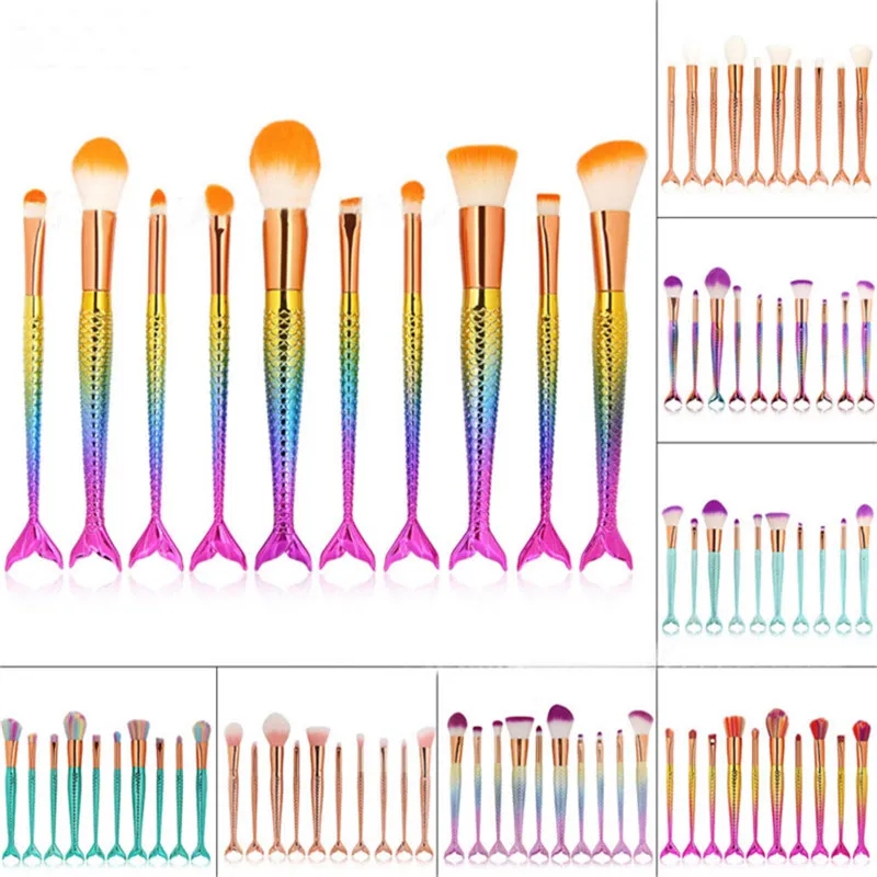 2017 Mermaid Brush Rainbow Makeup Brushes Set Cream Face Power Brushes Kits Multipurpose Beauty Rainbow Cosmetic Brush Kits