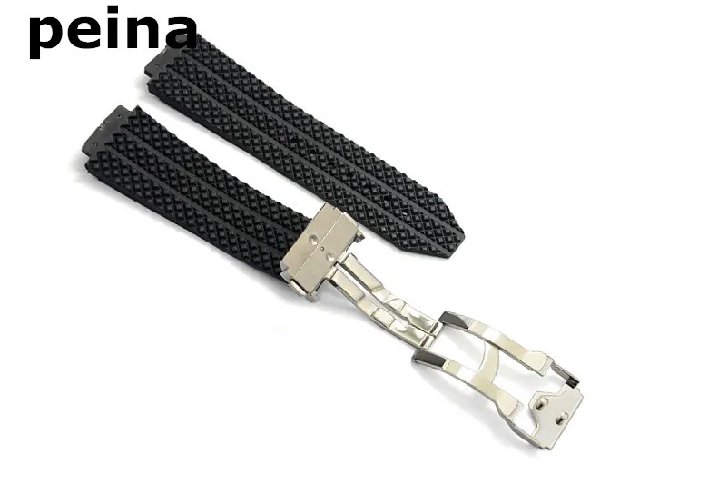 25mmx19mm Novos bandos de relógio masculinos Banda de tira pneu Diver Silicone Rubber Watch Band Strap para Hub277e7374734