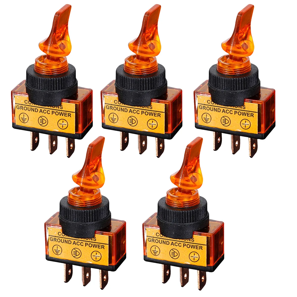 5 STKS 12V 20A Verlichte Flick Toggle SPST-schakelaar Auto van Dash Boat Amber Lig