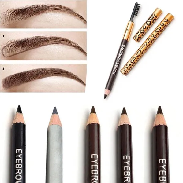 Sexy Leopard Eyebrow Pencil Waterproof Longlasting Eye Brow Pencil & Brush Makeup Eyebrow Enhancers Coffee Black Gray Brown Pen