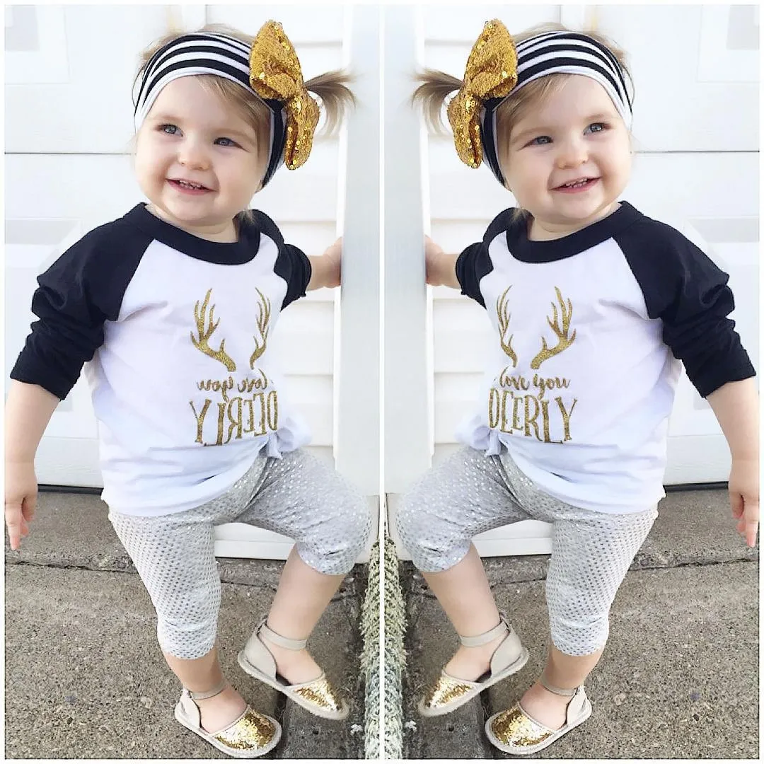 Nieuwe Xmas Kids Peuter I Love You Deerly Letters Gedrukt Meisjes Baby Mode Kleding Lange Mouwen Tops Wit T-shirt Casual Girl Cute Tshirt