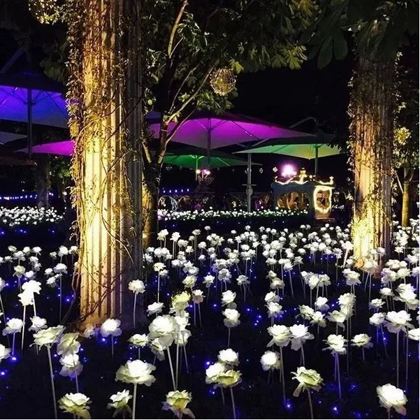 LED-Laterne zeigt Traumlichter LED-Rosen blüht bunte LED-Außenquadratlandschaftspark glitzernde Feiertagslichter 