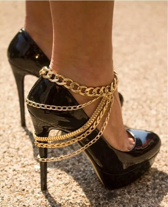 Anklets voor vrouwen mode punk goud / verzilverd legering kettingen kwastje voet sieraden groothandel drop shipping BR432
