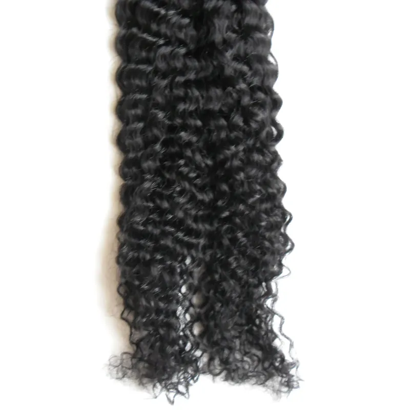 私はチップヘアエクステンションMongolian Afro Kinky Curly Virgin hair 100 g 100 S＃1 Jet Black Pre Bondedされていないレミー人間の髪の拡張