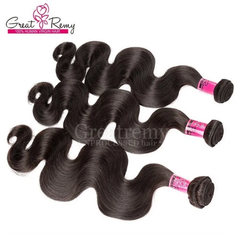 Greatremy® Groothandel 3 stks / partij Natuurlijke kleur Indiaas haar inslag Dyable Indian Menselijk Haar Body Wave Onverwerkte Goedkope Haar Weave Bundels